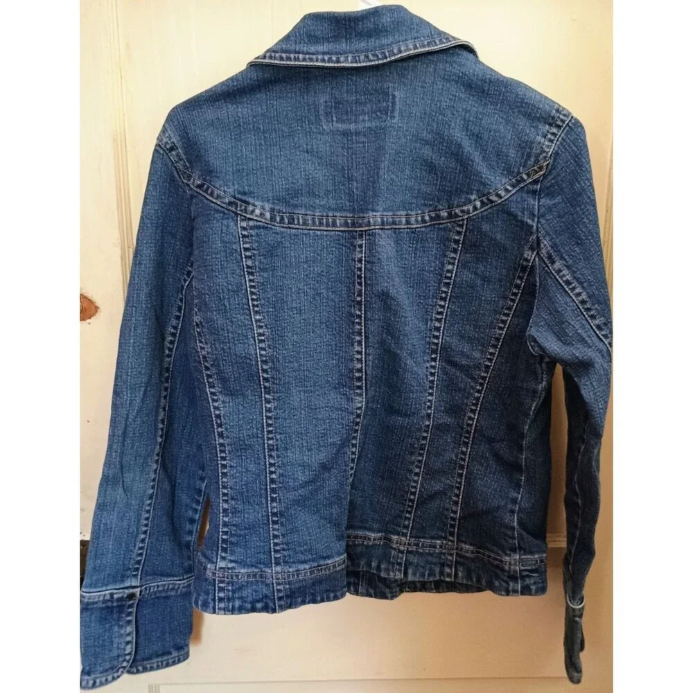 Live a Little Women's Blue Stretch Denim Jean Jacket Button Front Size Large